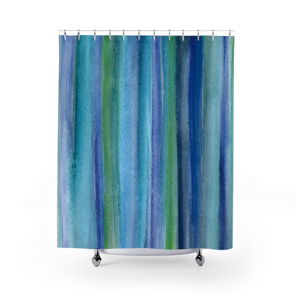 Underwater Blue Green Watercolor Reeds / Stripes Shower Curtain - Metro Shower Curtains