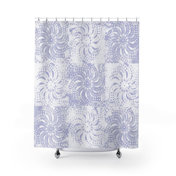 Periwinkle and White Lace Mandala Shower Curtain - Metro Shower Curtains