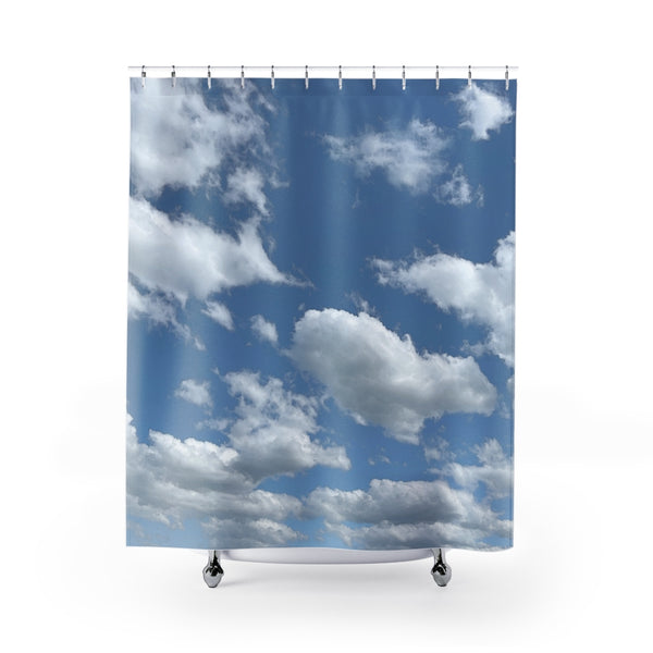 Clouds on a Summer Day Blue and White Fabric Shower Curtain - Metro Shower Curtains