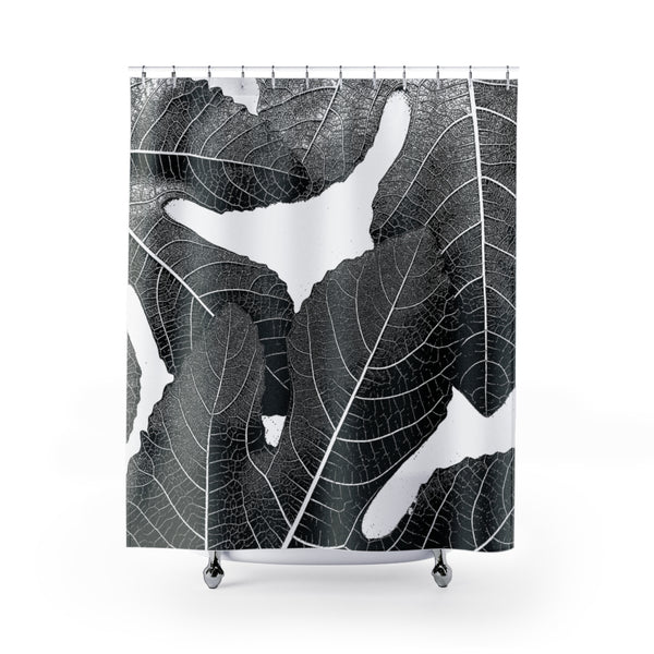 Modern Black and White Fig Leaves Botanical Shower Curtain - Metro Shower Curtains