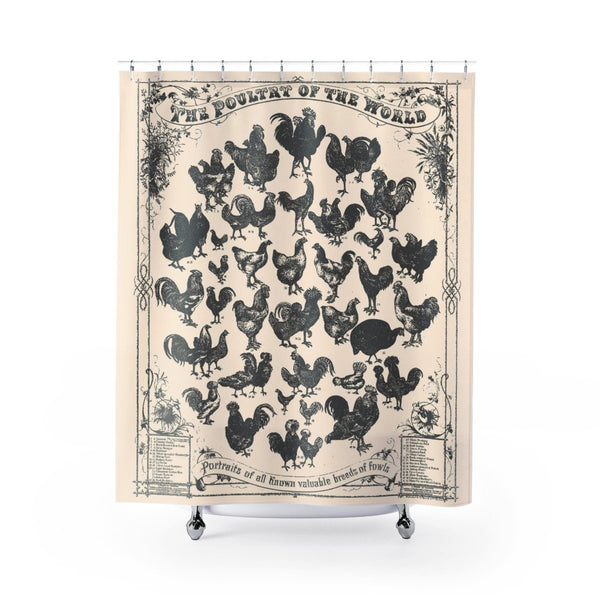 Farmhouse Chicken Vintage Print Beige on Cream Shower Curtain - Metro Shower Curtains