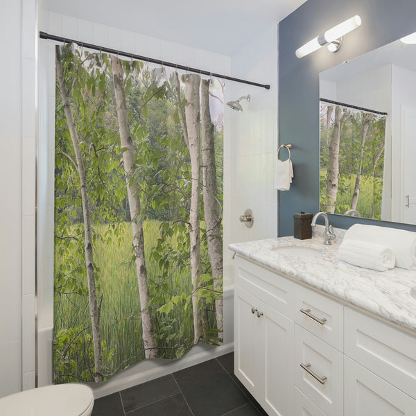 Birch Marsh New England Nature Shower Curtain