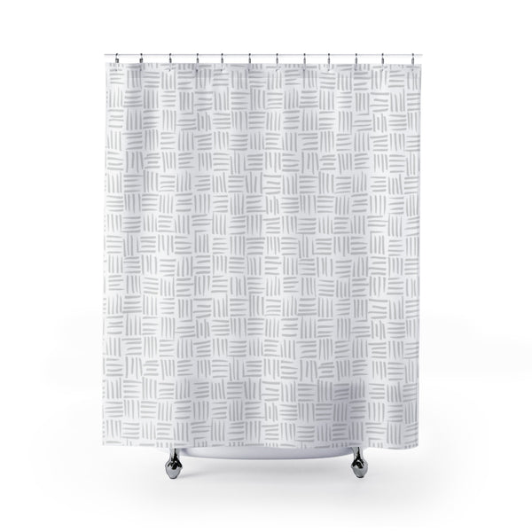 Light Gray on White Basketweave Pattern - Metro Shower Curtains