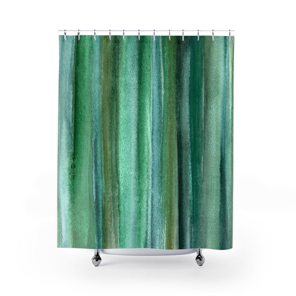 Emerald Green Watercolor Stripes Rich Briliant Color Fabric Shower Curtain - Metro Shower Curtains