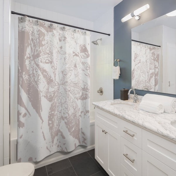 Gray and White Japanese Maple Leaves in the Rain Shower Curtain - Metro Shower Curtains