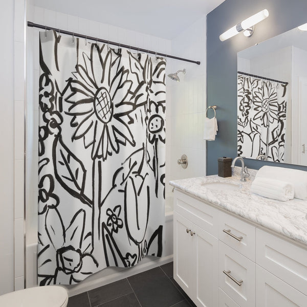 Black and White Flowers Coloring Page Shower Curtain