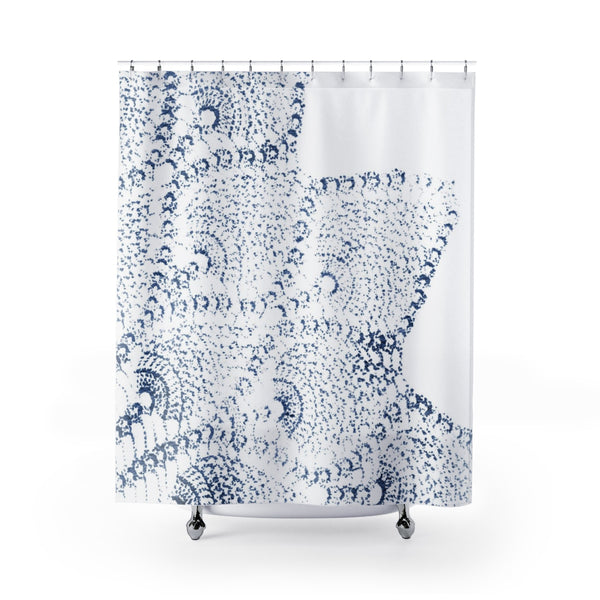 Navy Blue and White Lace Print Shower Curtain - Metro Shower Curtains