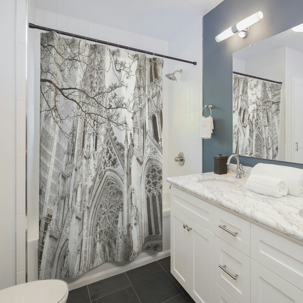 New York Cityscape: Saint Patrick's Cathedral - Neutral Gray and White Shower Curtain