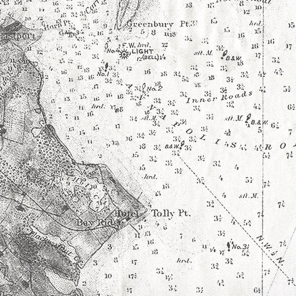 Map of Central Chesapeake Bay Shower Curtain - Gray and White - at Annapolis & Kent Island, Maryland - Metro Shower Curtains
