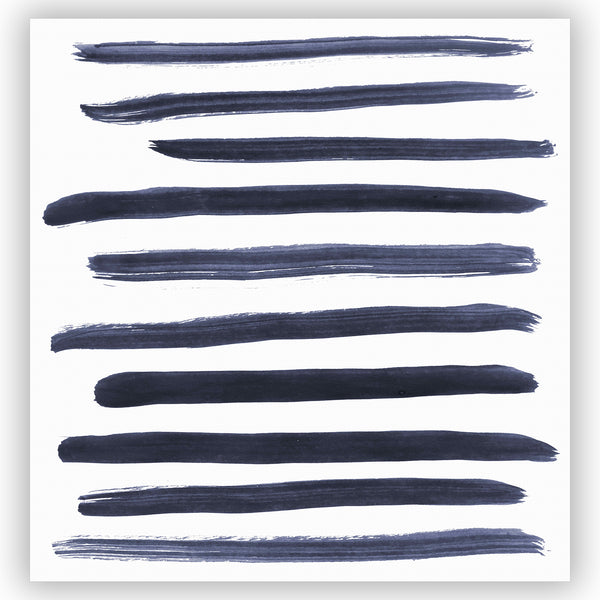 Navy Blue on White Minimalist Brush Stroke Stripes Shower Curtain
