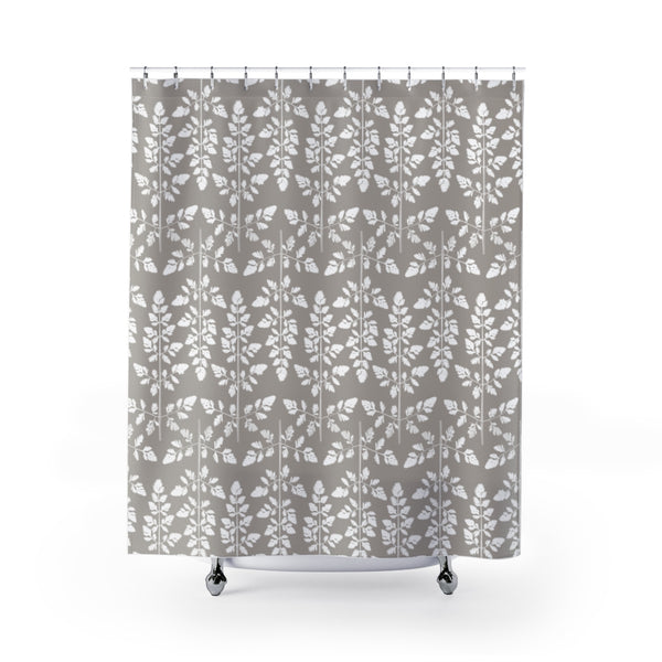 Gray and White Damask Style Geometric Leaf Pattern Shower Curtain - Metro Shower Curtains