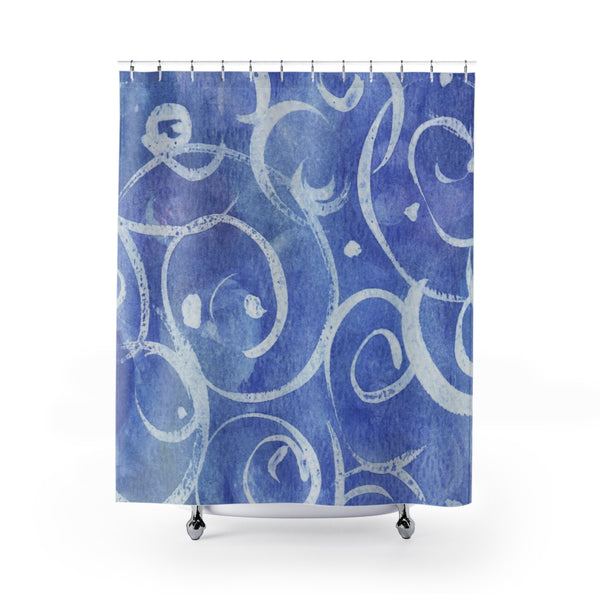 Cornflower Blue Watercolor & Spirals Underwater Art Shower Curtain - Metro Shower Curtains