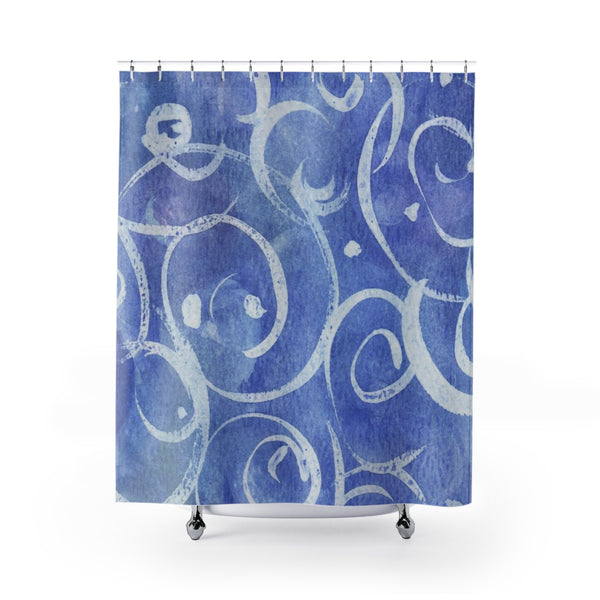 Cornflower Blue Watercolor & Spirals Underwater Art Shower Curtain - Metro Shower Curtains
