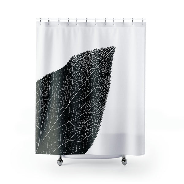 Bold Black and White Hellebore Leaf Shower Curtain
