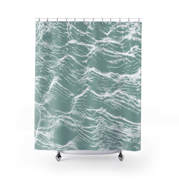 Aqua Green Large-Scale Abstract Water Print Shower Curtain for Contemporary Beach Bathroom - Metro Shower Curtains