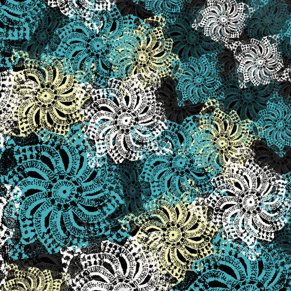 Black Turquoise and Yellow Modern Boho Lace Mandala Shower Curtain - Metro Shower Curtains