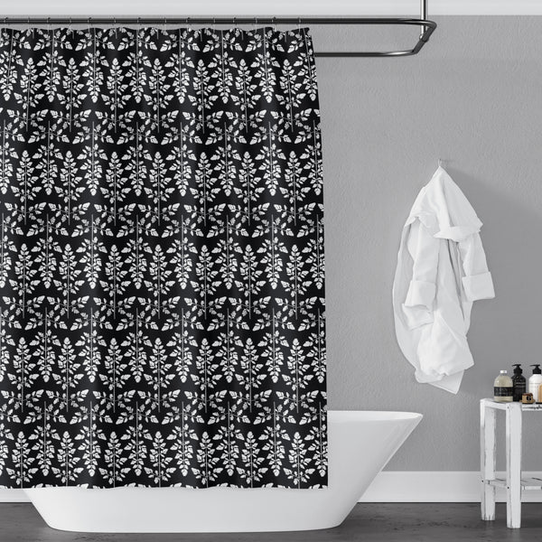 Black and White Astilbe Leaf / Natural Photographic Damask-Style Pattern Shower Curtain - Metro Shower Curtains