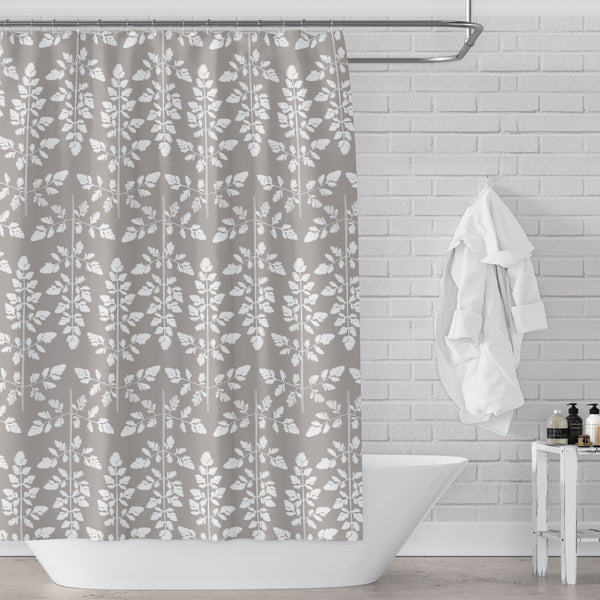 Gray and White Damask Style Geometric Leaf Pattern Shower Curtain - Metro Shower Curtains