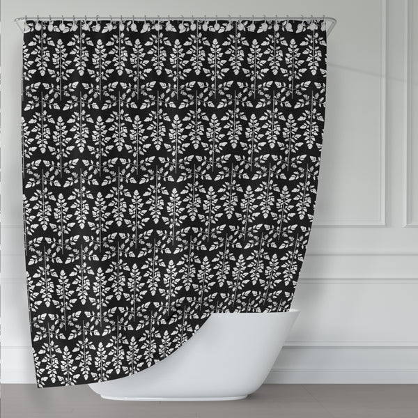 Black and White Astilbe Leaf / Natural Photographic Damask-Style Pattern Shower Curtain - Metro Shower Curtains