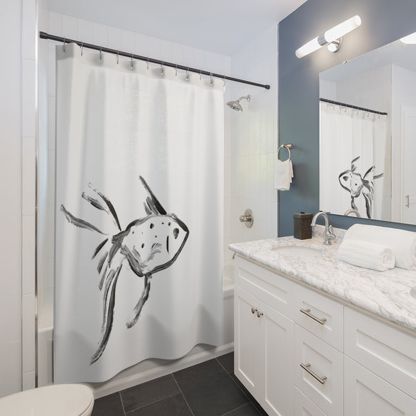 One Fish Shower Curtain:  Black and White Ink Sketch