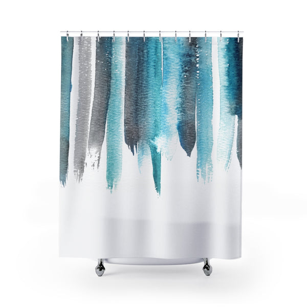 Turquoise and Gray Watercolor Rain Shower Curtain / Contemporary Design / Premium Fabric - Metro Shower Curtains
