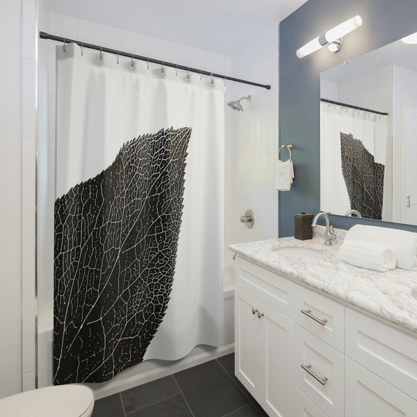 Bold Black and White Hellebore Leaf Shower Curtain