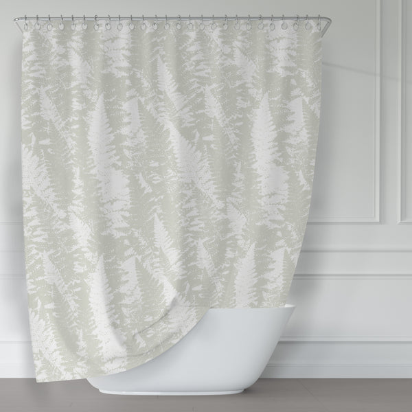 Beige and White Light Fern Texture Pattern Fabric Shower Curtain - Metro Shower Curtains