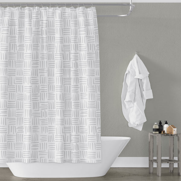 Light Gray on White Basketweave Pattern - Metro Shower Curtains