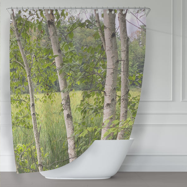 Birch Marsh New England Nature Shower Curtain