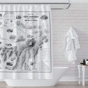 Vintage White Mountains National Forest Map Black and White Shower Curtain - Metro Shower Curtains