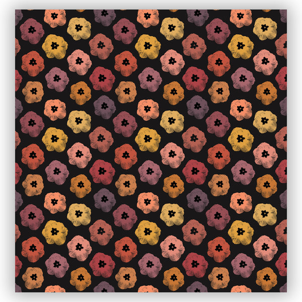Floral Earth Tones: Poster-Style Tulips in Warm Shades of Orange and Red on Black Shower Curtain - Metro Shower Curtains