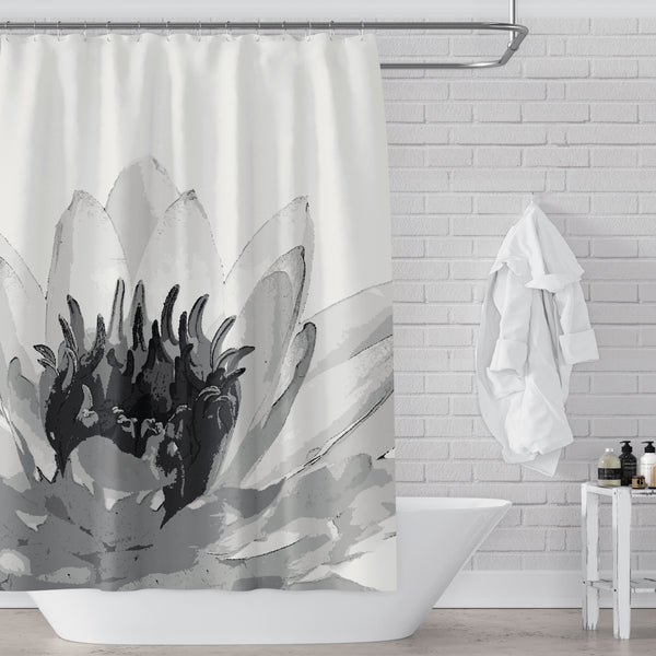 Giant Water Lily Black and White Spa Shower Curtain - Metro Shower Curtains