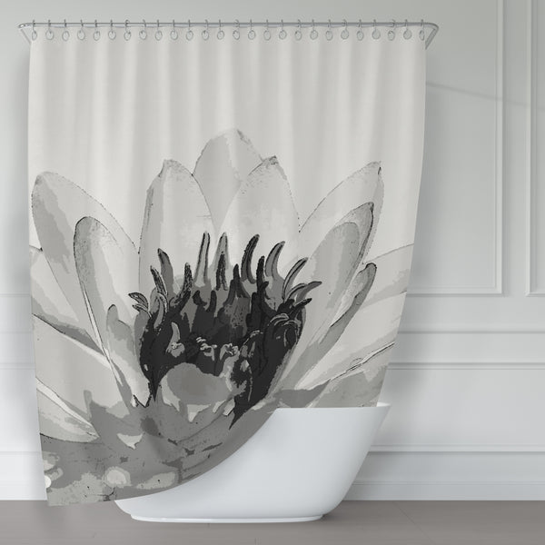 Giant Water Lily Black and White Spa Shower Curtain - Metro Shower Curtains