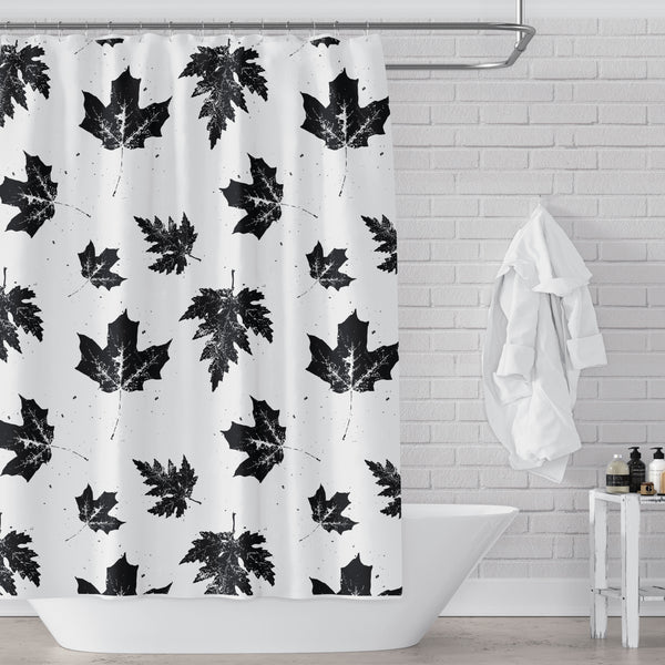 Black and White Shower Curtain - Maple Leaves Nature Print - Metro Shower Curtains