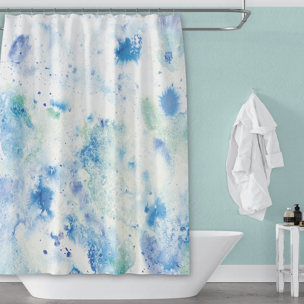 Etherial Blue & Green Watercolor Shower Curtain for Modern Coastal Bathroom - Metro Shower Curtains