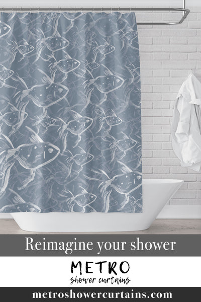 Blue and White Fish Impressions Shower Curtain
