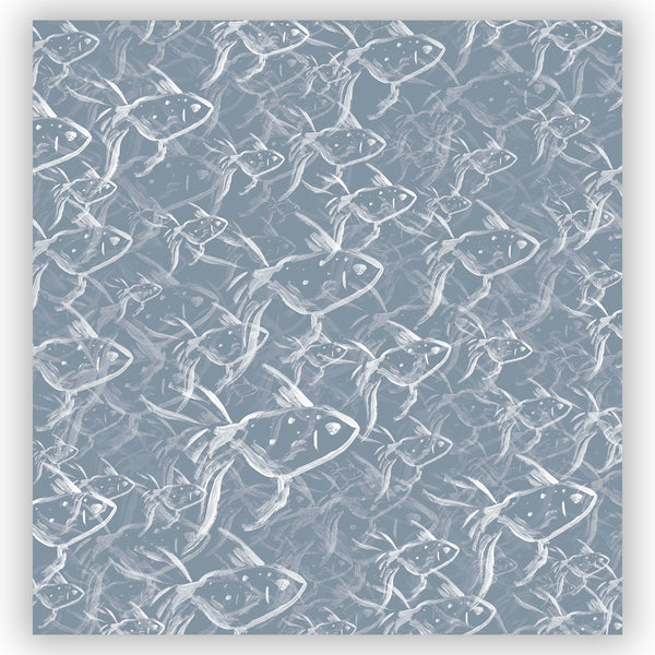 Blue and White Fish Impressions Shower Curtain