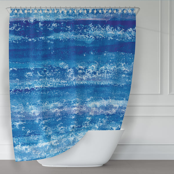Deep Blue Watercolor With Lace Mandala Shell Print Shower Curtain - Metro Shower Curtains
