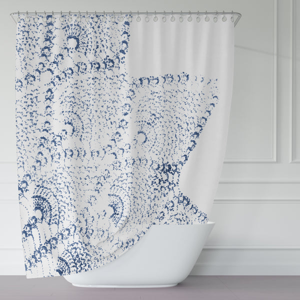 Navy Blue and White Lace Print Shower Curtain - Metro Shower Curtains