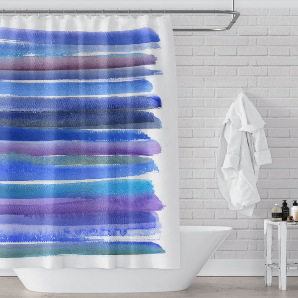 Blue and Purple Watercolor / Horizontal Stripes / Abstract Water Art Shower Curtain - Metro Shower Curtains