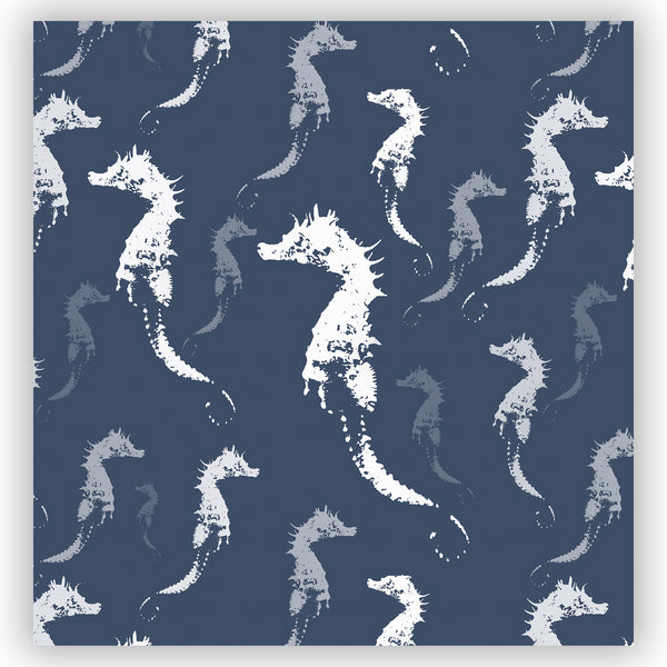 Seahorse Shower Curtain - Slate Blue Gray and White for Beach or Boys Bathroom - Metro Shower Curtains