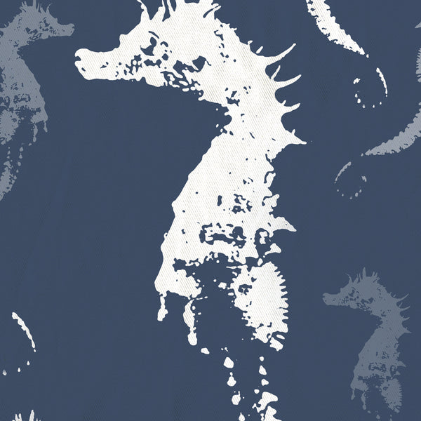Seahorse Shower Curtain - Slate Blue Gray and White for Beach or Boys Bathroom - Metro Shower Curtains