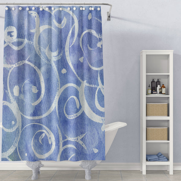 Cornflower Blue Watercolor & Spirals Underwater Art Shower Curtain - Metro Shower Curtains