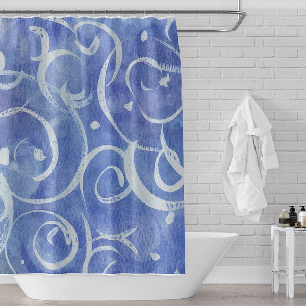 Cornflower Blue Watercolor & Spirals Underwater Art Shower Curtain - Metro Shower Curtains