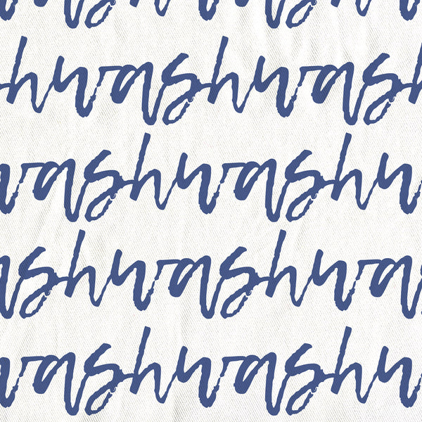 Blue and White "Wash" Cursive Text Stripes Shower Curtain - Metro Shower Curtains