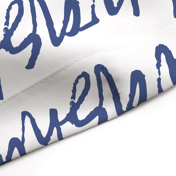 Blue and White "Wash" Cursive Text Stripes Shower Curtain - Metro Shower Curtains