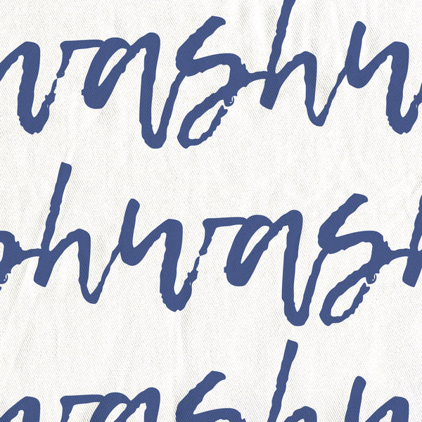 Blue and White "Wash" Cursive Text Stripes Shower Curtain - Metro Shower Curtains