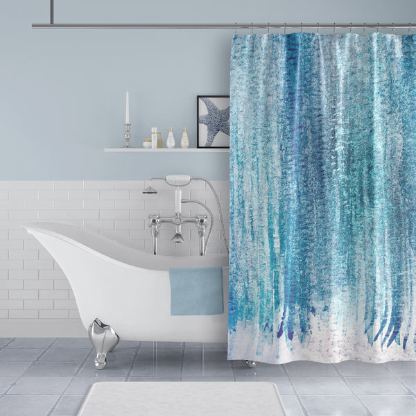 Aqua Blue Watercolor Stripes Shower Curtain - Metro Shower Curtains