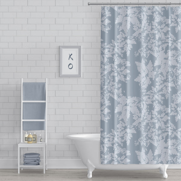 Blue-Gray Leaves Rustic Modern Botanical Print Spa Shower Curtain - Metro Shower Curtains