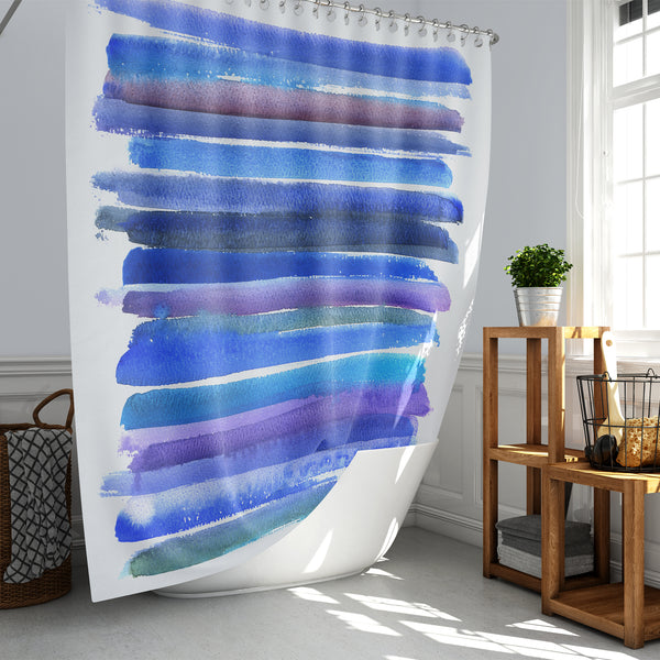 Blue and Purple Watercolor / Horizontal Stripes / Abstract Water Art Shower Curtain - Metro Shower Curtains